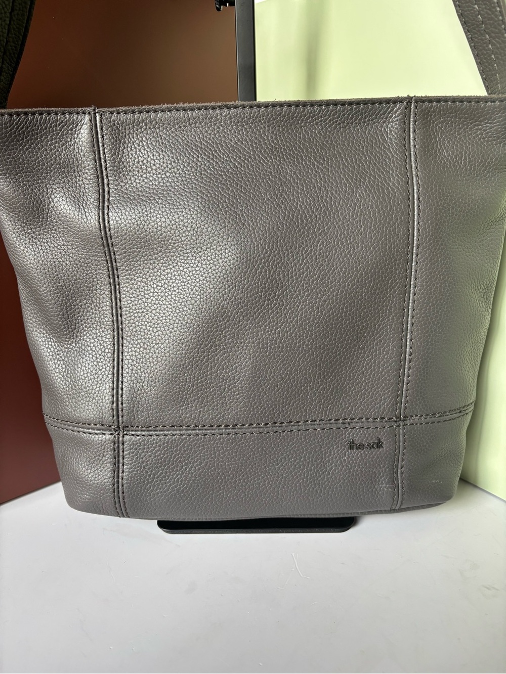THE SAK Charcoal Pebbled Leather Hobo Shoulder Bag EUC